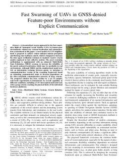Fast Swarming of UAVs in GNSS-denied Feature-poor Environments without
  Explicit Communication