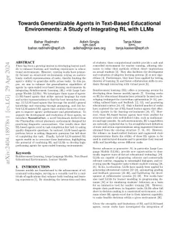 Towards Generalizable Agents in Text-Based Educational Environments: A
  Study of Integrating RL with LLMs