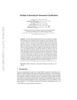 Machine Unlearning for Document Classification