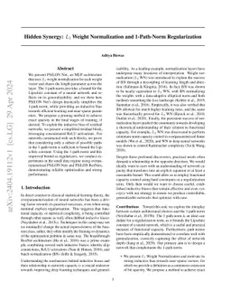 Hidden Synergy: $L_1$ Weight Normalization and 1-Path-Norm
  Regularization