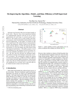 On Improving the Algorithm-, Model-, and Data- Efficiency of
  Self-Supervised Learning