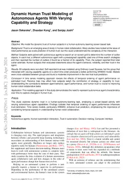 Dynamic Human Trust Modeling of Autonomous Agents With Varying
  Capability and Strategy