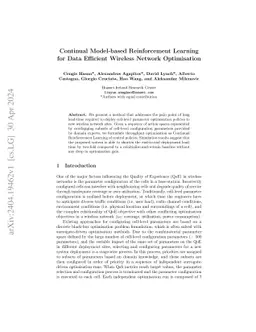 Continual Model-based Reinforcement Learning for Data Efficient Wireless
  Network Optimisation
