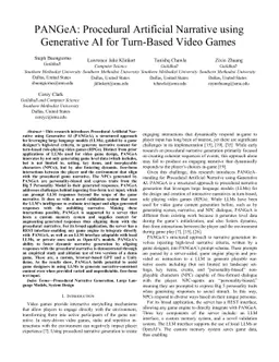 PANGeA: Procedural Artificial Narrative using Generative AI for
  Turn-Based Video Games