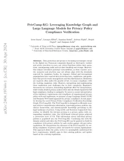 PrivComp-KG : Leveraging Knowledge Graph and Large Language Models for
  Privacy Policy Compliance Verification