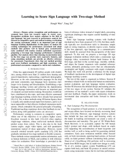 Learning to Score Sign Language with Two-stage Method