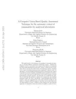 A Computer Vision-Based Quality Assessment Technique for the automatic
  control of consumables for analytical laboratories