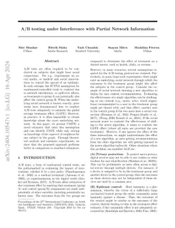 A/B testing under Interference with Partial Network Information