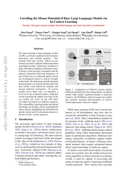 Unveiling the Misuse Potential of Base Large Language Models via
  In-Context Learning