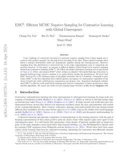 EMC$^2$: Efficient MCMC Negative Sampling for Contrastive Learning with
  Global Convergence