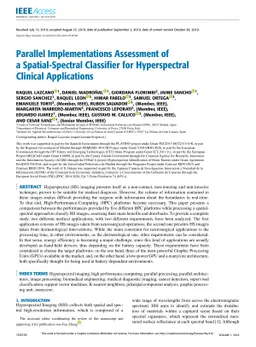 Parallel Implementations Assessment of a Spatial-Spectral Classifier for
  Hyperspectral Clinical Applications