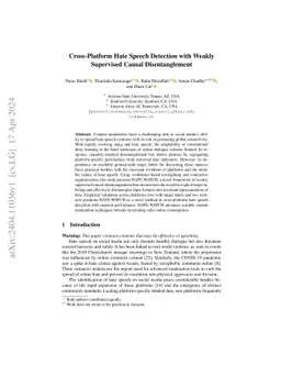 Cross-Platform Hate Speech Detection with Weakly Supervised Causal
  Disentanglement