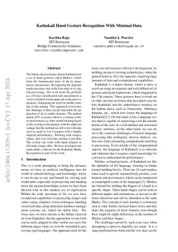 Pose2Gest: A Few-Shot Model-Free Approach Applied In South Indian
  Classical Dance Gesture Recognition