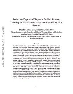 Inductive Cognitive Diagnosis for Fast Student Learning in Web-Based
  Online Intelligent Education Systems