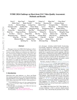 NTIRE 2024 Challenge on Short-form UGC Video Quality Assessment: Methods
  and Results