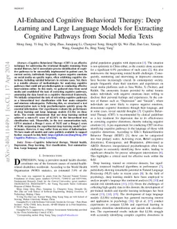 AI-Enhanced Cognitive Behavioral Therapy: Deep Learning and Large
  Language Models for Extracting Cognitive Pathways from Social Media Texts