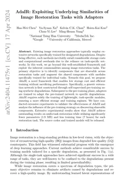 AdaIR: Exploiting Underlying Similarities of Image Restoration Tasks
  with Adapters