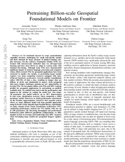 Pretraining Billion-scale Geospatial Foundational Models on Frontier