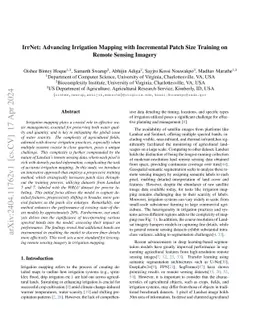 IrrNet: Advancing Irrigation Mapping with Incremental Patch Size
  Training on Remote Sensing Imagery
