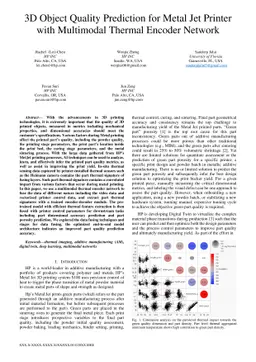 3D object quality prediction for Metal Jet Printer with Multimodal
  thermal encoder