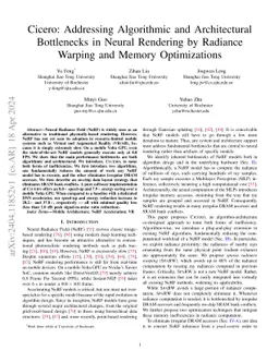 Cicero: Addressing Algorithmic and Architectural Bottlenecks in Neural
  Rendering by Radiance Warping and Memory Optimizations