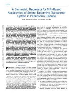 A Symmetric Regressor for MRI-Based Assessment of Striatal Dopamine Transporter Uptake in Parkinson's Disease With Enhanced Uncertainty Estimation