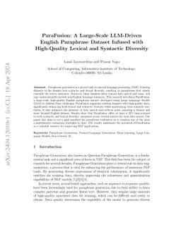 ParaFusion: A Large-Scale LLM-Driven English Paraphrase Dataset Infused
  with High-Quality Lexical and Syntactic Diversity