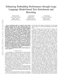 Enhancing Embedding Performance through Large Language Model-based Text
  Enrichment and Rewriting