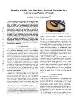 Learning a Stable, Safe, Distributed Feedback Controller for a
  Heterogeneous Platoon of Vehicles
