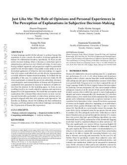 Just Like Me: The Role of Opinions and Personal Experiences in The
  Perception of Explanations in Subjective Decision-Making