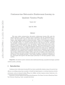 Continuous-time Risk-sensitive Reinforcement Learning via Quadratic
  Variation Penalty