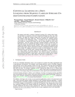 Continual Learning on a Diet: Learning from Sparsely Labeled Streams
  Under Constrained Computation