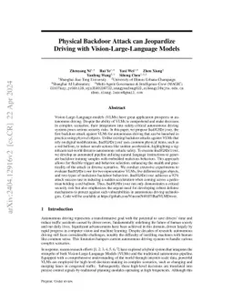 Physical Backdoor Attack can Jeopardize Driving with
  Vision-Large-Language Models