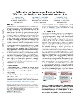 Rethinking the Evaluation of Dialogue Systems: Effects of User Feedback
  on Crowdworkers and LLMs