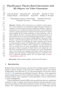 PhysDreamer: Physics-Based Interaction with 3D Objects via Video
  Generation