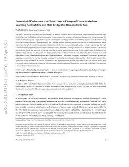 From Model Performance to Claim: How a Change of Focus in Machine Learning Replicability Can Help Bridge the Responsibility Gap