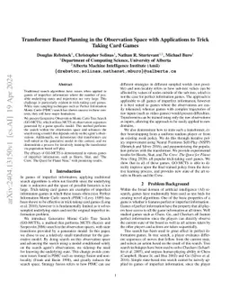 Transformer Based Planning in the Observation Space with Applications to
  Trick Taking Card Games