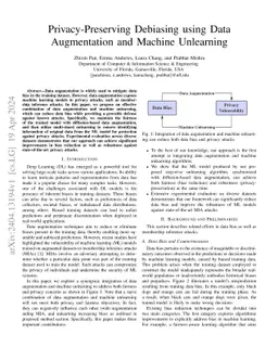 Privacy-Preserving Debiasing using Data Augmentation and Machine
  Unlearning