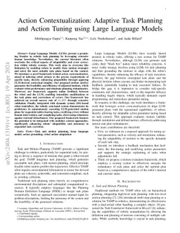 Action Contextualization: Adaptive Task Planning and Action Tuning using
  Large Language Models