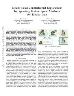 Model-Based Counterfactual Explanations Incorporating Feature Space
  Attributes for Tabular Data