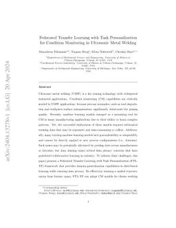 Federated Transfer Learning with Task Personalization for Condition
  Monitoring in Ultrasonic Metal Welding
