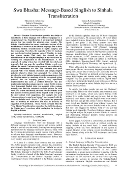 Swa Bhasha: Message-Based Singlish to Sinhala Transliteration