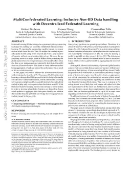 MultiConfederated Learning: Inclusive Non-IID Data handling with
  Decentralized Federated Learning