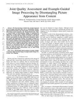 Joint Quality Assessment and Example-Guided Image Processing by Disentangling Picture Appearance from Content