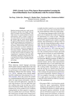 IMO: Greedy Layer-Wise Sparse Representation Learning for
  Out-of-Distribution Text Classification with Pre-trained Models