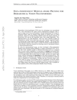 Data-independent Module-aware Pruning for Hierarchical Vision
  Transformers