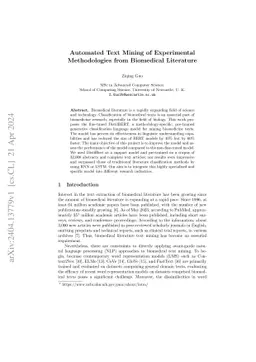 Automated Text Mining of Experimental Methodologies from Biomedical
  Literature