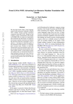 From LLM to NMT: Advancing Low-Resource Machine Translation with Claude