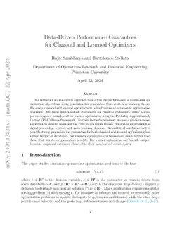 Data-Driven Performance Guarantees for Classical and Learned Optimizers