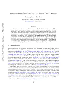 Optimal Group Fair Classifiers from Linear Post-Processing